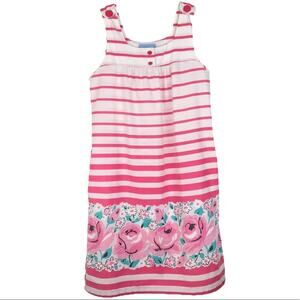 Vintage Coffee Time House Dress Sleeveless Pink Blue Floral Pockets Size Medium